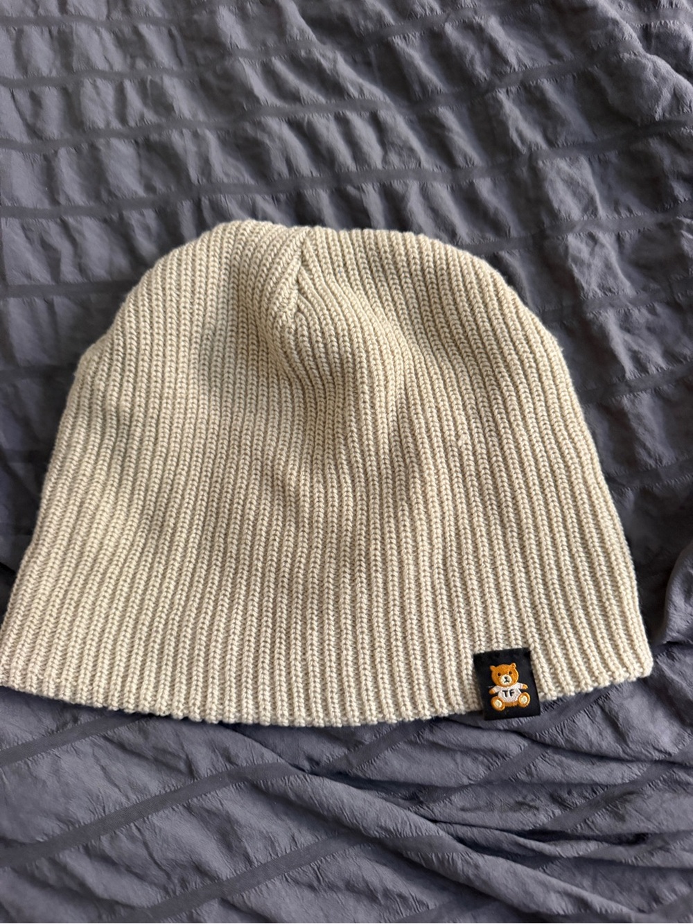 Teddy Fresh Cream Ribbed Knit Teddy Bear Beanie